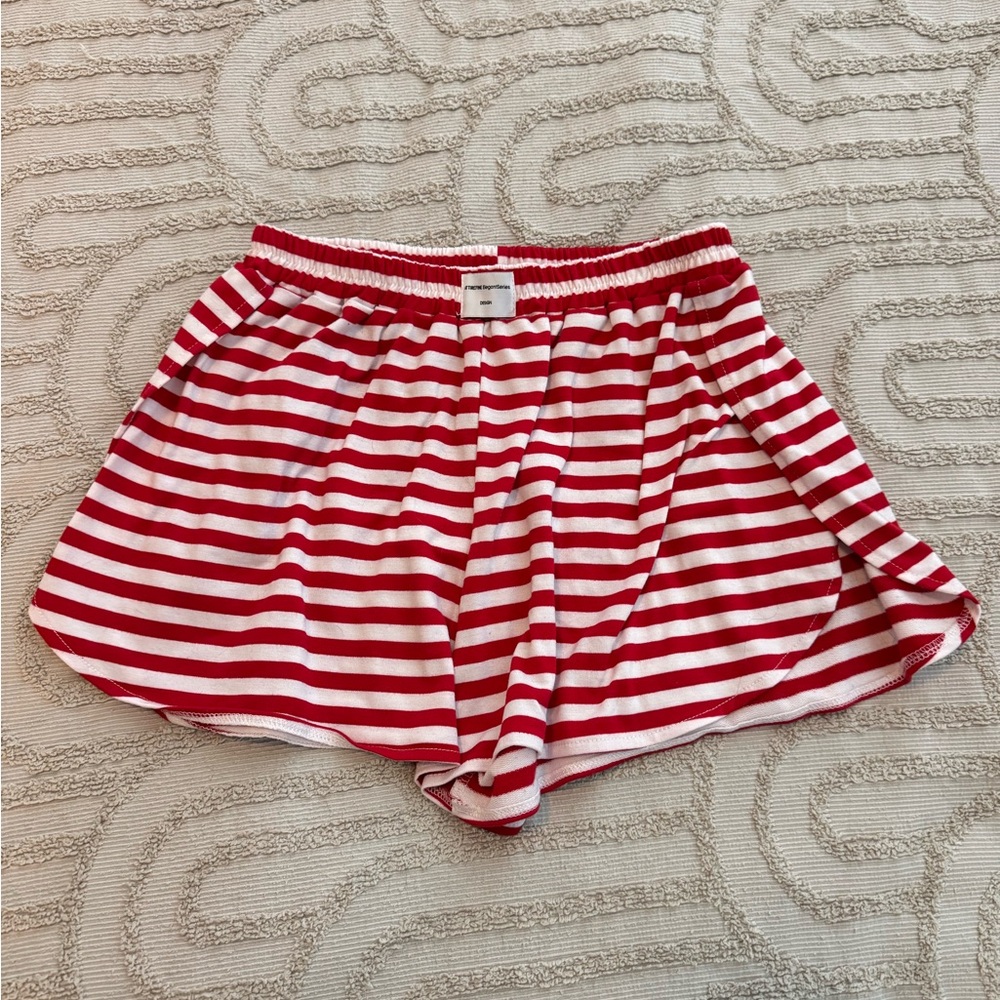 Red and White Striped Long Sleeve Top and Shorts PJ Set - Picture 3 of 3
